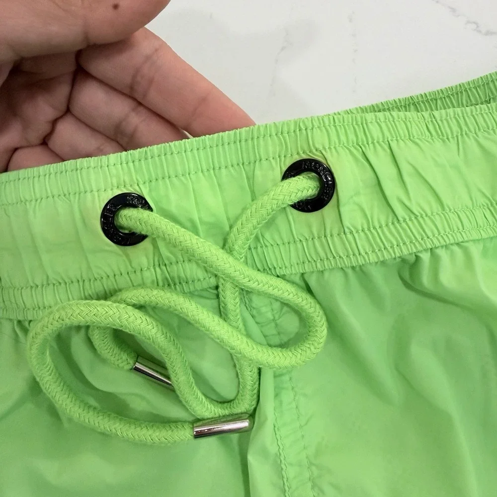 Moncler Boxer Mare Swim Shorts Neon Green Logo Patch Mesh Lined XXL